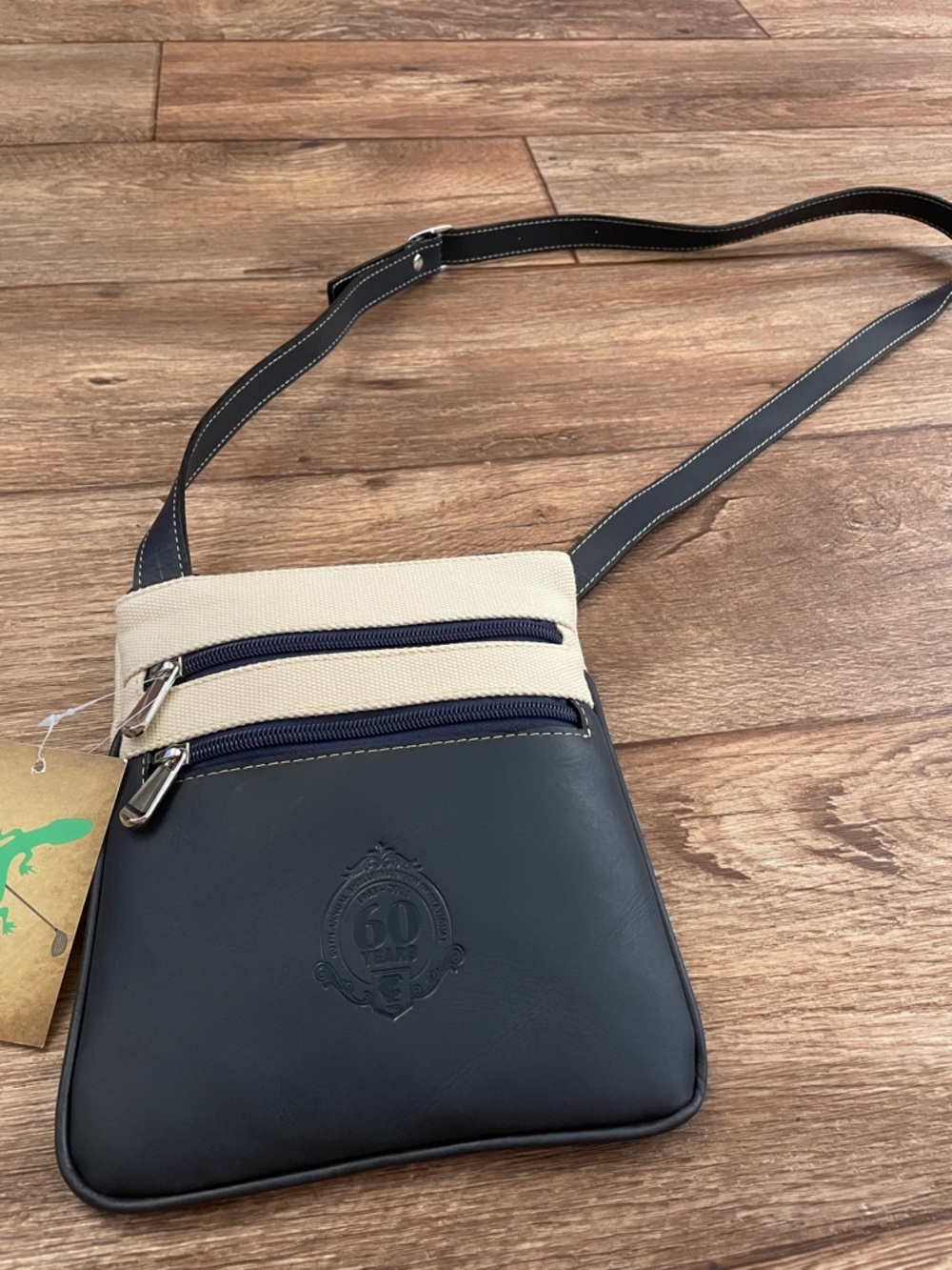 Black and Cream Leather Crossbody Bag And Leather Checkbook Woman Adjustable